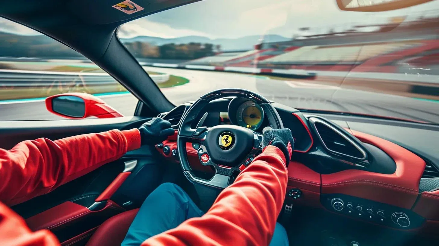 Pilote au volant d'une voiture de sport GT sur circuit lors d'un stage de pilotage