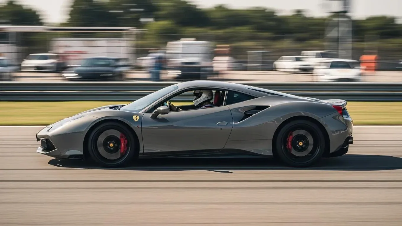 Voiture de sport sur circuit en pleine accélération lors d'un stage de pilotage